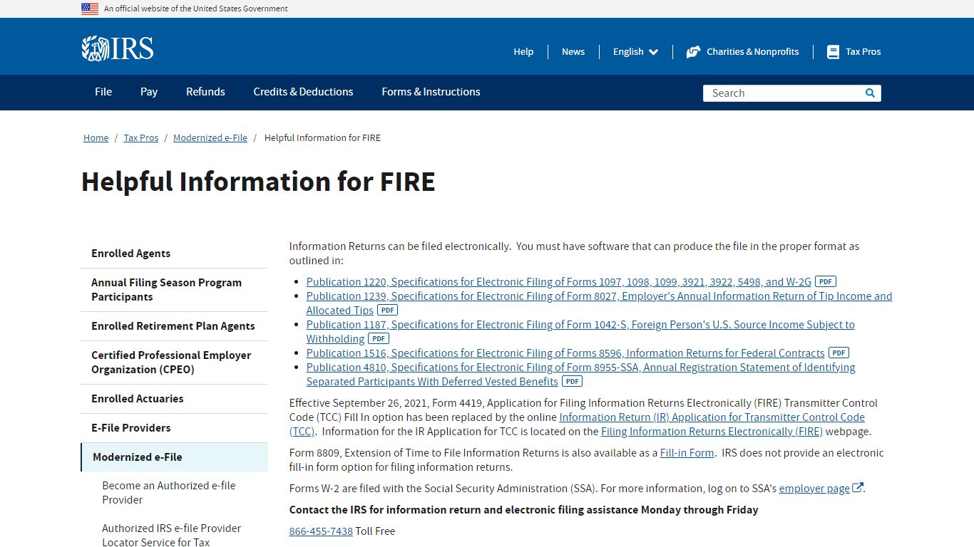 Helpful Information for FIRE | Internal Revenue Service - IRS tax forms